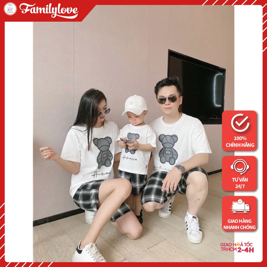Bộ Quần Áo gia đình Familylove - Set Bộ Áo Quần cho gia đình Gấu Sọc Caro Trắng Đen Dễ thương