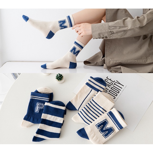 Vớ Tất cổ cao Unisex chữ P, M phong cách thể thao, trẻ trung và năng động.