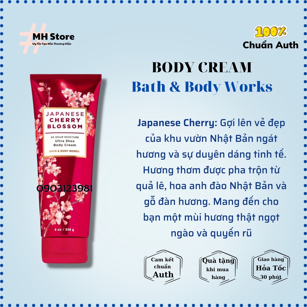 Kem Dưỡng Thể Bath & Body Works Chính Hãng Mỹ, Body Cream Mịn Da, Hương Thơm Quyến Rũ