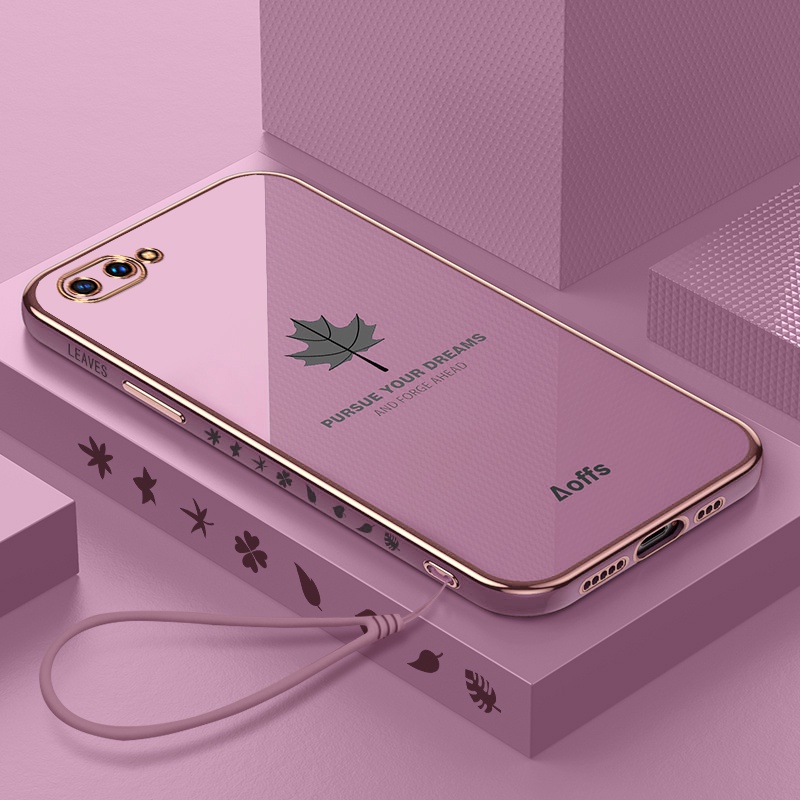 Ốp điện thoại mềm chống sốc hình lá phong có dây đeo cho Oppo A5 A3s A12e A15 A35 A92s A95