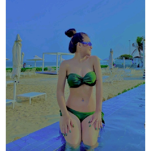Bikini xoắn ngực sexy màu xanh rêu siêu đẹp KONKUN MS-90