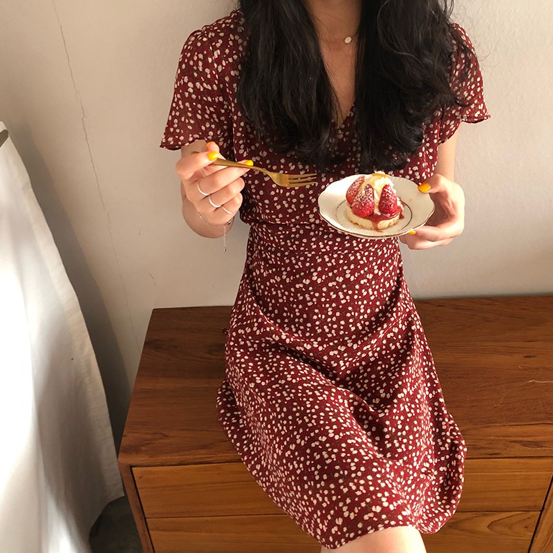 🌸Hàng Có Sẵn🌸Đầm Hoa Nhí Vintage Cổ V Dáng Xòe🌸FREESHIP🌸 Váy Hoa Nhí Hàn Quốc trẻ trung đáng yêu | BigBuy360 - bigbuy360.vn