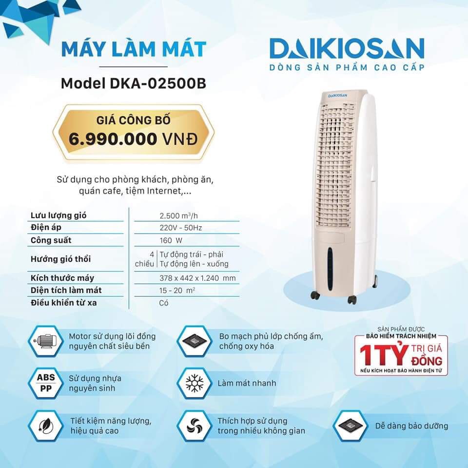 Máy Làm Mát Không Khí Bằng Bay Hơi DAIKIO DKA-02500B