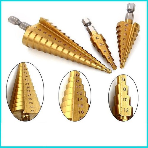 Mũi khoan tháp, Mũi khoan bước thép HSS 4241 phủ Titanium Chuôi lục giác -K1768
