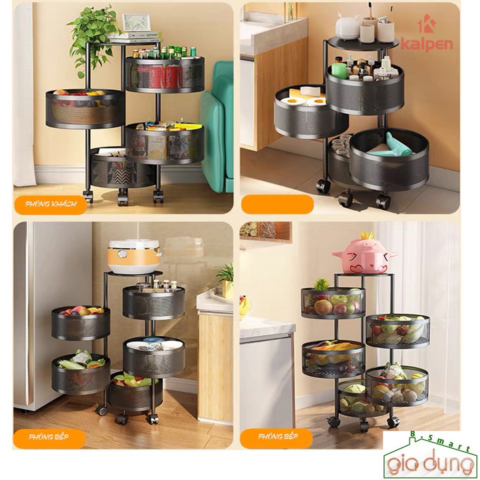 Kệ vuông và kệ tròn 5 tầng Thông Minh Đa Năng Có Bánh Xe Nhiều Tầng Kalpen Xoay Được 360 Độ  5 Tầng Chính Hãng