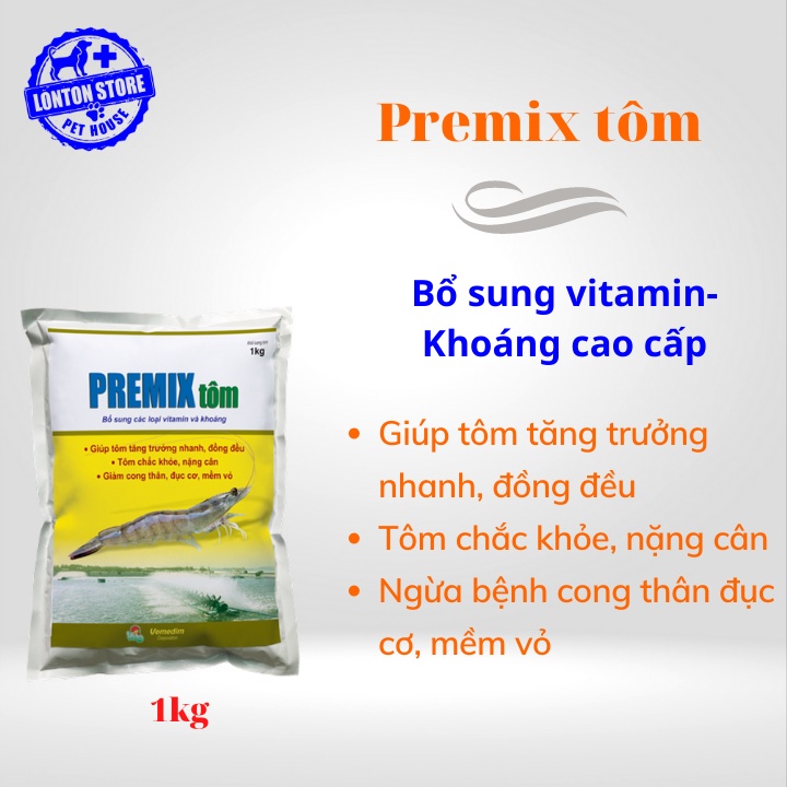 VEMEDIM Premix tôm, cung cấp vitamin, khoáng cho tôm, giúp tôm phát triển tốt, gói 1kg