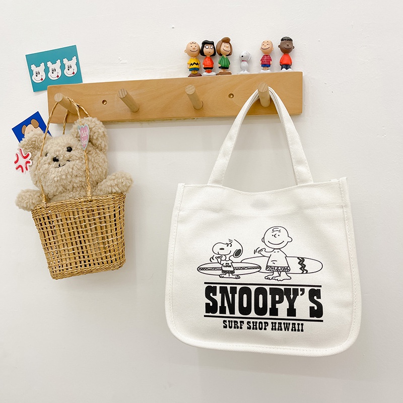 Túi Xách Vải canvas Cỡ Lớn Đa Năng In Hoạt Hình Snoopy Dễ Thương