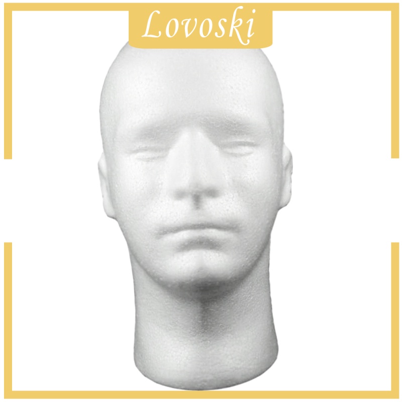 [LOVOSKI]  Male Foam Mannequin Head Model Stand Lightweight White Display 54cm