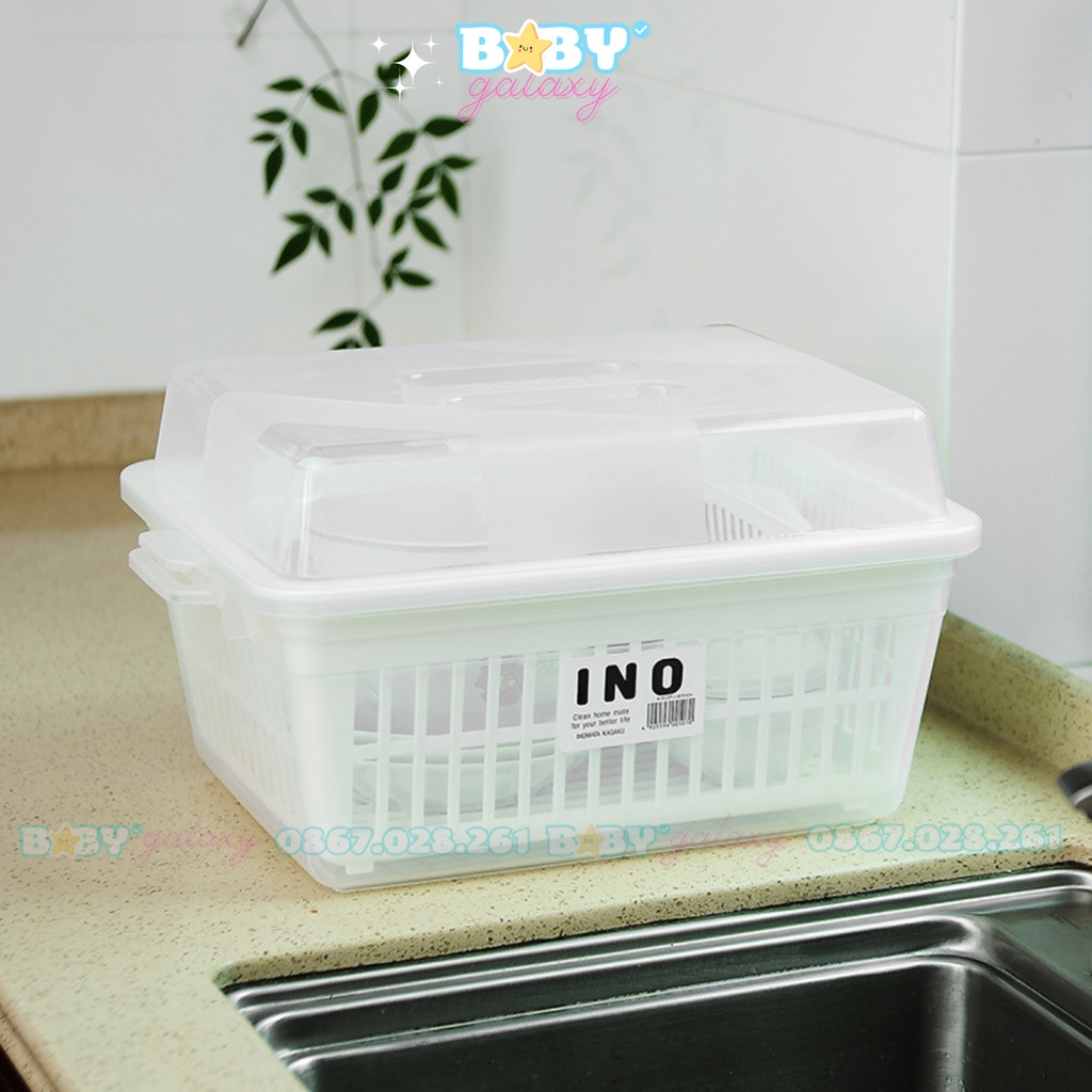 Kệ Chén Bát Tokyo,Rá Rổ Úp Chén Bát Có Nắp Đậy, Úp Bát Nhật Inomata -Baby Galaxy Official