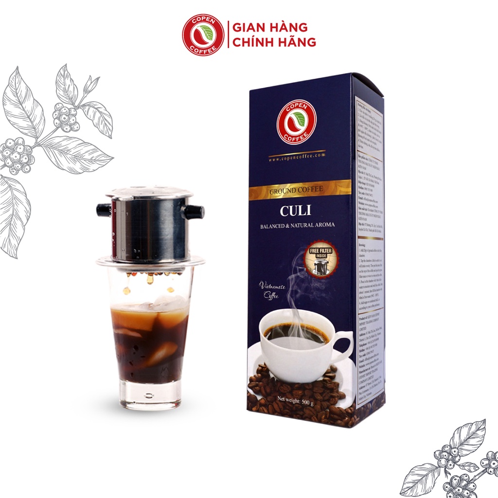 Cà phê phin rang xay truyền thống Culi - Copen Coffee - pha phin vị đắng vừa, thanh chua, hậu vị thơm lâu - Gói 500g