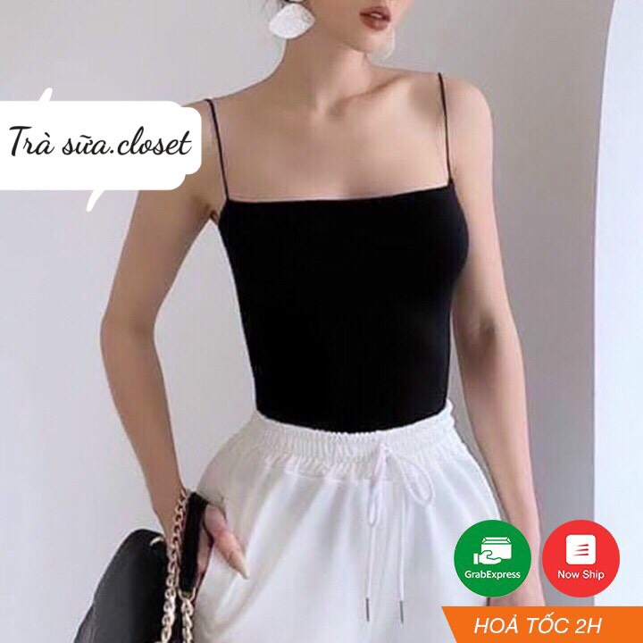 Áo 2 dây nữ -Áo Bún trơn đen trắng đẹp không đệm Trà Sữa Closet,chất cotton co giãn tốt,  trẻ trung, năng động TSA36