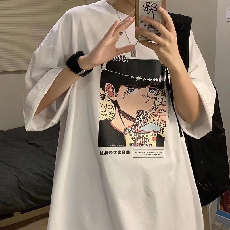 Áo Thun Tay Ngắn Dáng Rộng In Họa Tiết Hoạt Hình Phong Cách Hip Hop Hàn Quốc Thời Trang Mùa Hè Cho Nam Và Nữ