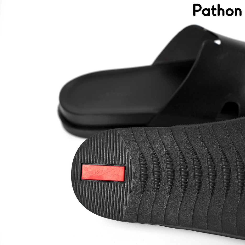 Dép nam quai ngang slipper Pathon quai Microfiber mẫu chữ H và đế 2 lớp màu đen quai đen SD02