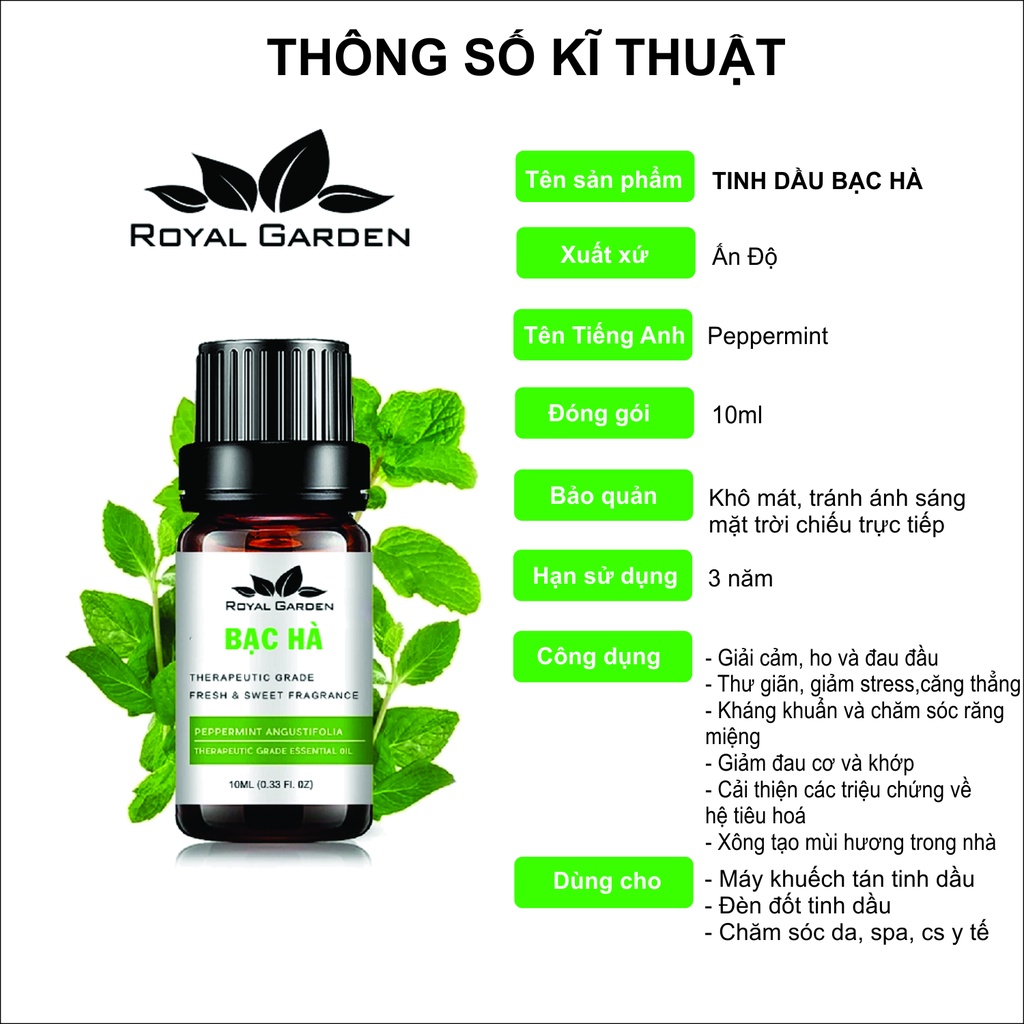 Tinh dầu 50ml Bạc Hà Peppermint - Triết xuất thiên nhiên 100% nhập khẩu Ấn Độ