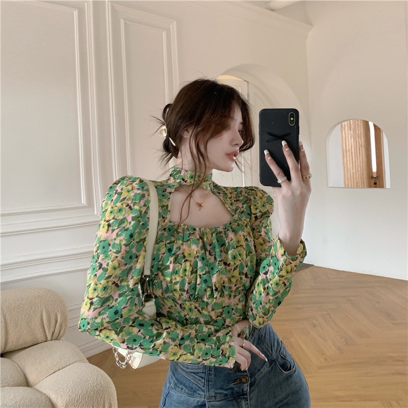 COZOK Áo Sơ Mi chiffon Mềm Mại Họa Tiết Hoa Phong Cách Hàn Quốc Cho Nữ