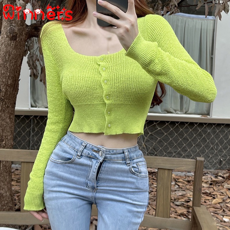 Áo KhoáC Cardigan Tay DàI Cổ Vuông ThờI Trang Cho Nữ