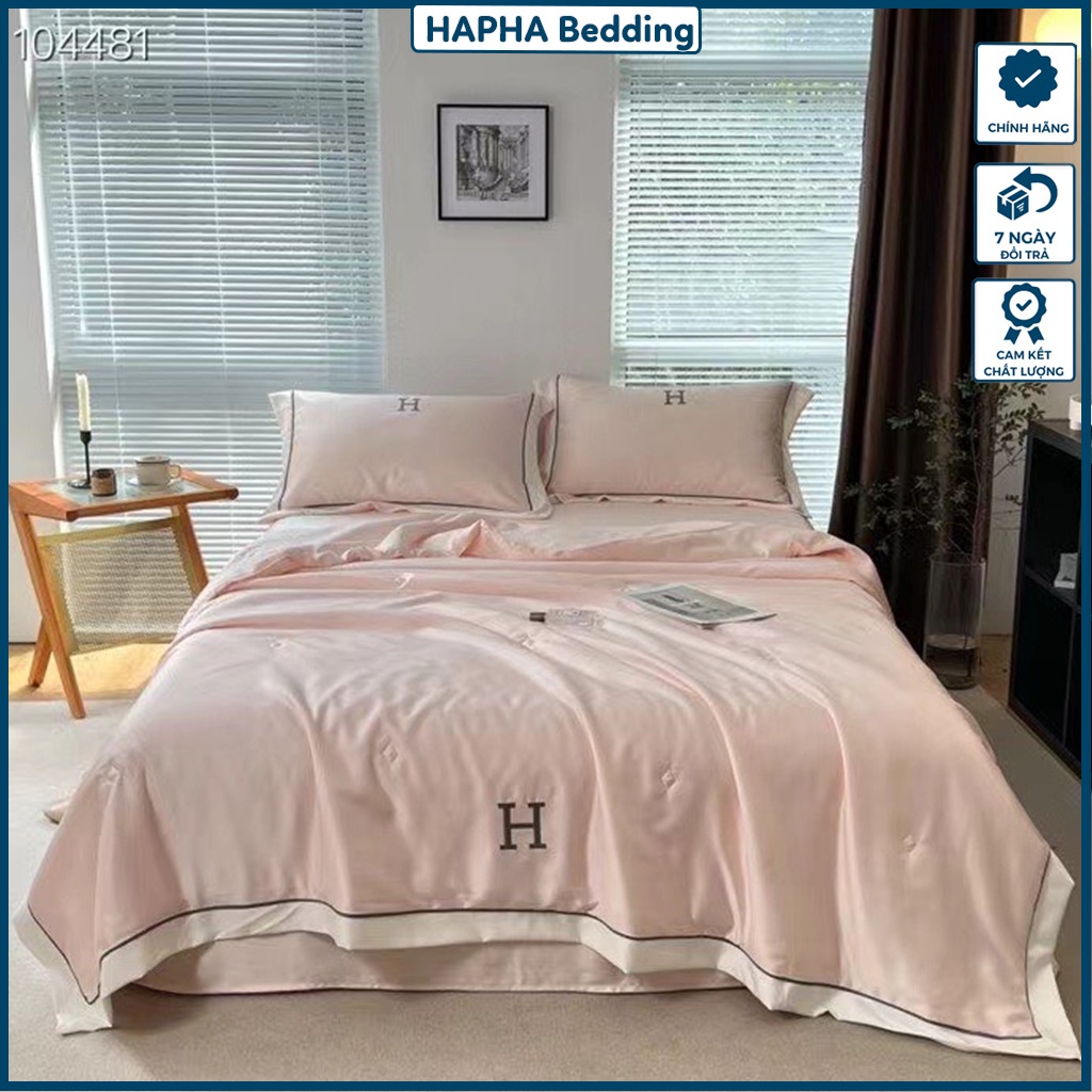 Bộ chăn ga gối lụa chữ H chăn trần bông, bộ ga giường lụa cao cấp 4 món phủ / chun, 1m 1m2 1m4 1m5 1m6 1m8 2mx2m 2m2