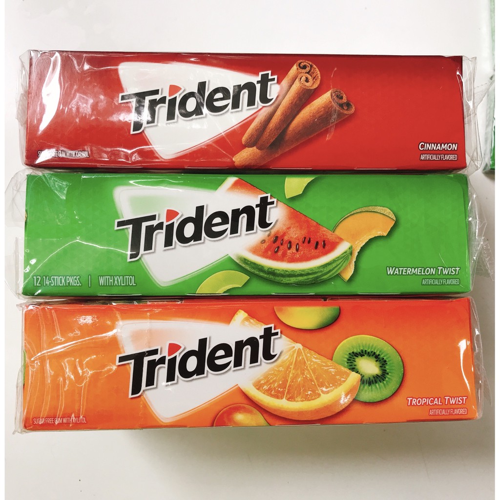 Kẹo cao su Trident 14 miếng ( quế, bạc hà, cam xoài kiwi, dưa bở ) date T06.2020
