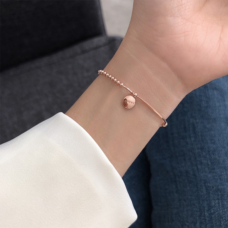 Vòng tay mạ bạc 925 Sterling họa tiết chữ LUCKY dạng dây xích đơn giản trẻ trung cho nữ