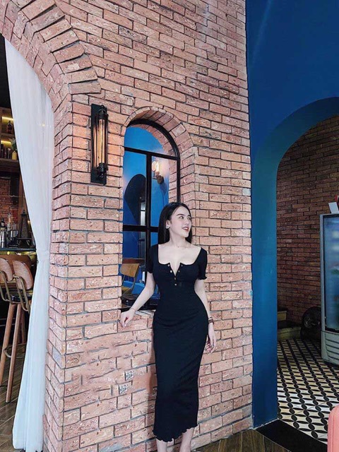 Đầm Body Nữ - Váy Cổ Vuông Tay Ngắn Phối Cúc Ngực Sexy - VN01