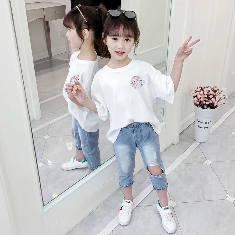 Áo Thun Tay Lỡ 100% Cotton Thời Trang Mùa Hè Phong Cách Phương Tây Kiểu Mới 2022 Cho Bé Gái