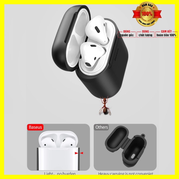 Sản phẩm  Bao case silicon kiêm sạc nhanh không dây Apple Airpods hãng Baseus (Chống sốc, chuẩn sạc Qi, chứng nhận MFI c