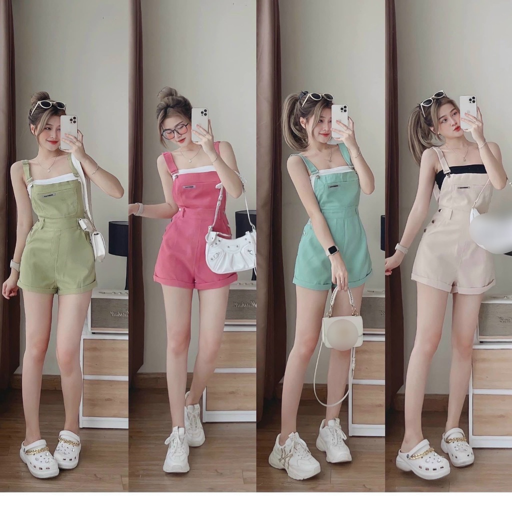 Sét yếm đùi thời trang nữ mặc đi chơi chất kaki dây khoen mix áo ống thun borip sexy