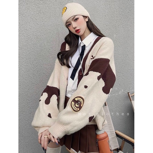 Áo cadigan len 13de marzo lưng đính gấu bông