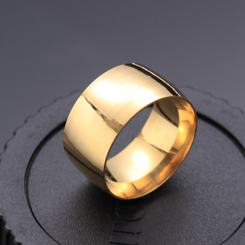 Nhẫn thép không gỉ bản rộng màu vàng/bạc/đen phong cách cổ điển thời trang cho nam và nữ # 5040