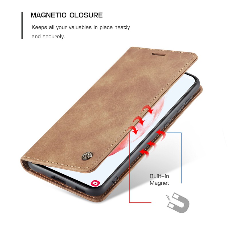 Bao da điện thoại dạng ví nắp lật phong cách retro sang trọng cho samsung galaxy s21 / s21 plus / s21 ultra