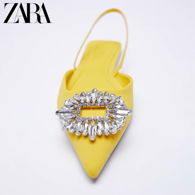 GIÀY MULE ZARA GÓT THẤP MÀU VÀNG ĐÍNH ĐÁ LẤP LÁNH