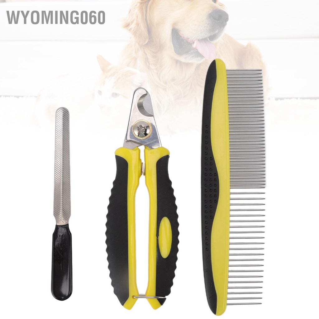 Pet Comb Nail Clipper Rộng rậm răng lược ngăn ngừa trượt Bộ dụng cụ chải lông cầm tay cho thú cưng có tệp chó mèo Thỏ