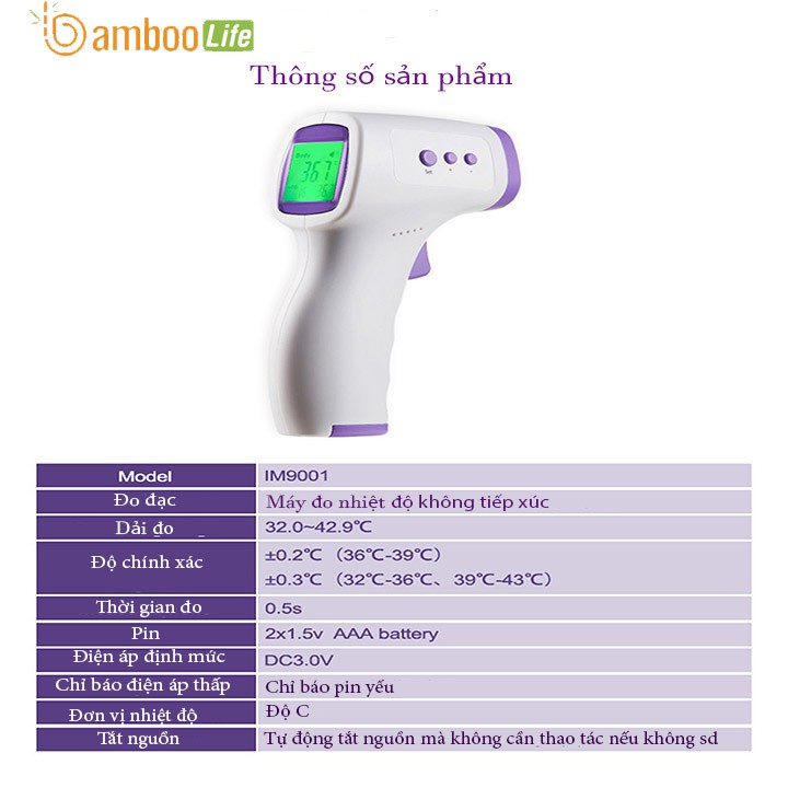 Súng đo nhiệt độ Bamboo Life BL026 cảm ứng đo trán đa năng, không cần tiếp xúc chính xác