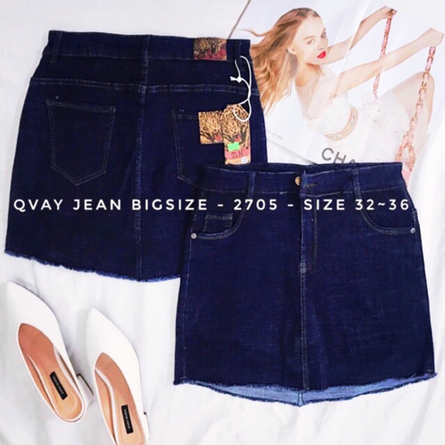 Váy quần jean giãn xanh đậm Bigsize