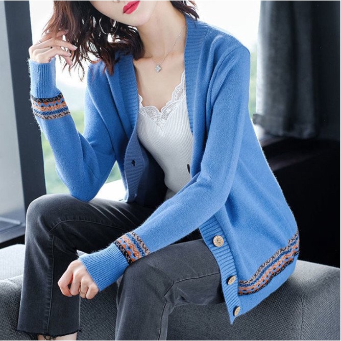 Áo Cardigan Nữ Họa Tiết Chất Len Dày Dặn, Áo Choàng Hàng Quảng Châu Cao Cấp