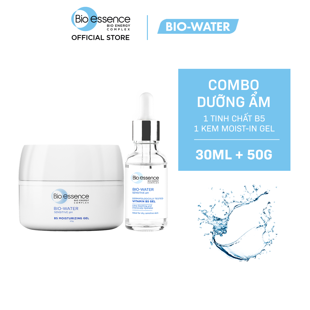 Combo dưỡng ẩm Bio-Essence Bio-Water (Tinh chất Vitamin B5 30ml+ Kem Moist-in Gel 50g)