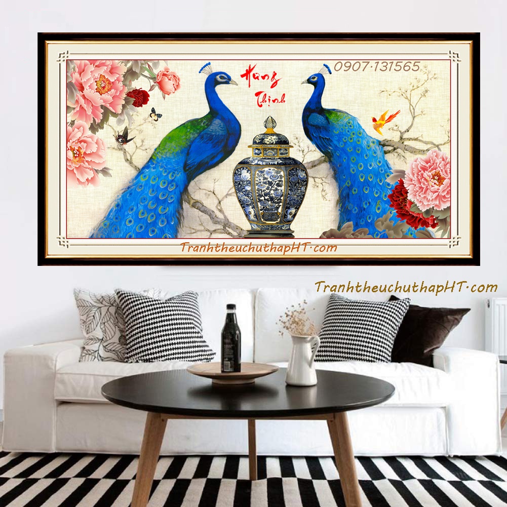 Tranh đính đá con công tài lộc Hưng Thịnh VS450: 90*46cm - tự đính