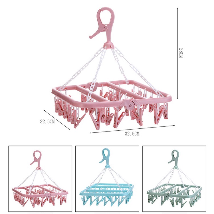 Móc Chùm Phơi Quần Áo, Đồ Baby, Đồ Nhỏ 32 Kẹp Có Thể Gấp Gọn