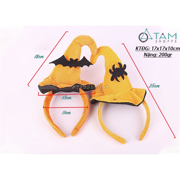 Cài tóc Halloween hình nón phù thủy màu bí ngô dơi nhện HLW-CAI-07