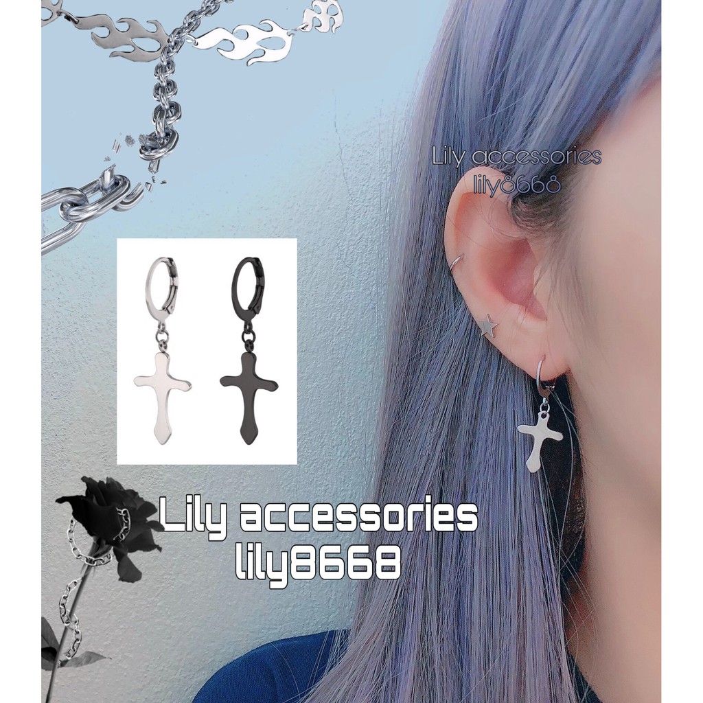 Cross Earring khuyên tai titan thánh giá nam nữ không gỉ không đen không dị ứng
