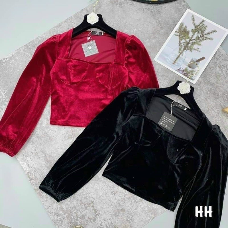 Áo nhung nữ cổ vuông tay dài màu trơn có mút sexy quyến rũ - Mã: 731 TV-Fashion