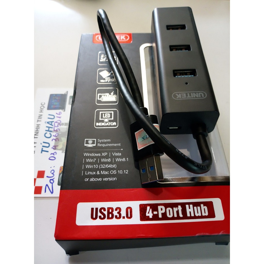 HUB USB 3.0 4 Port Unitek Y-3089 - Đèn Led báo - Cáp dài 25Cm