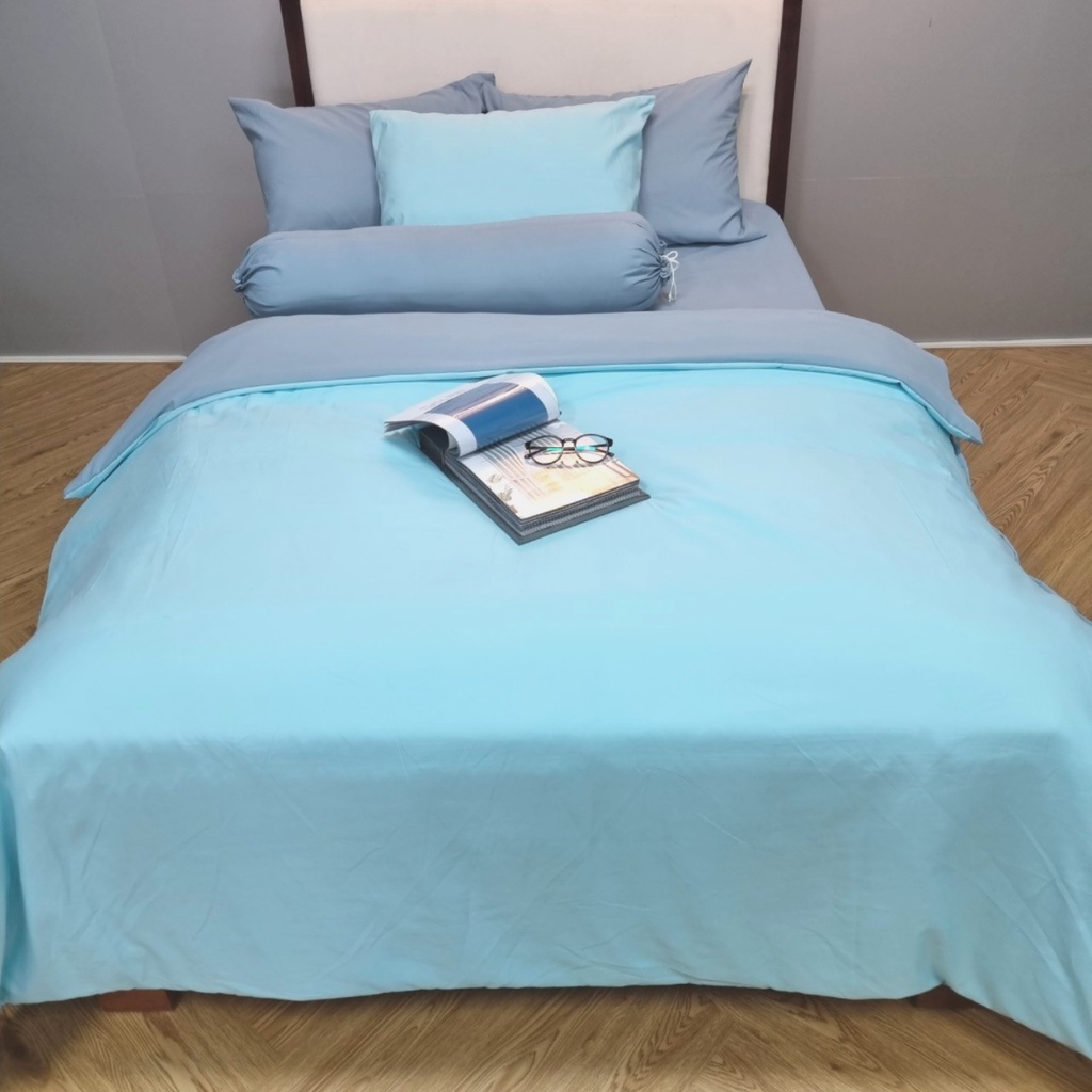 3T- Bộ 3 món Ga Gối Cotton Đũi Tici một màu trơn nệm 17-25cm