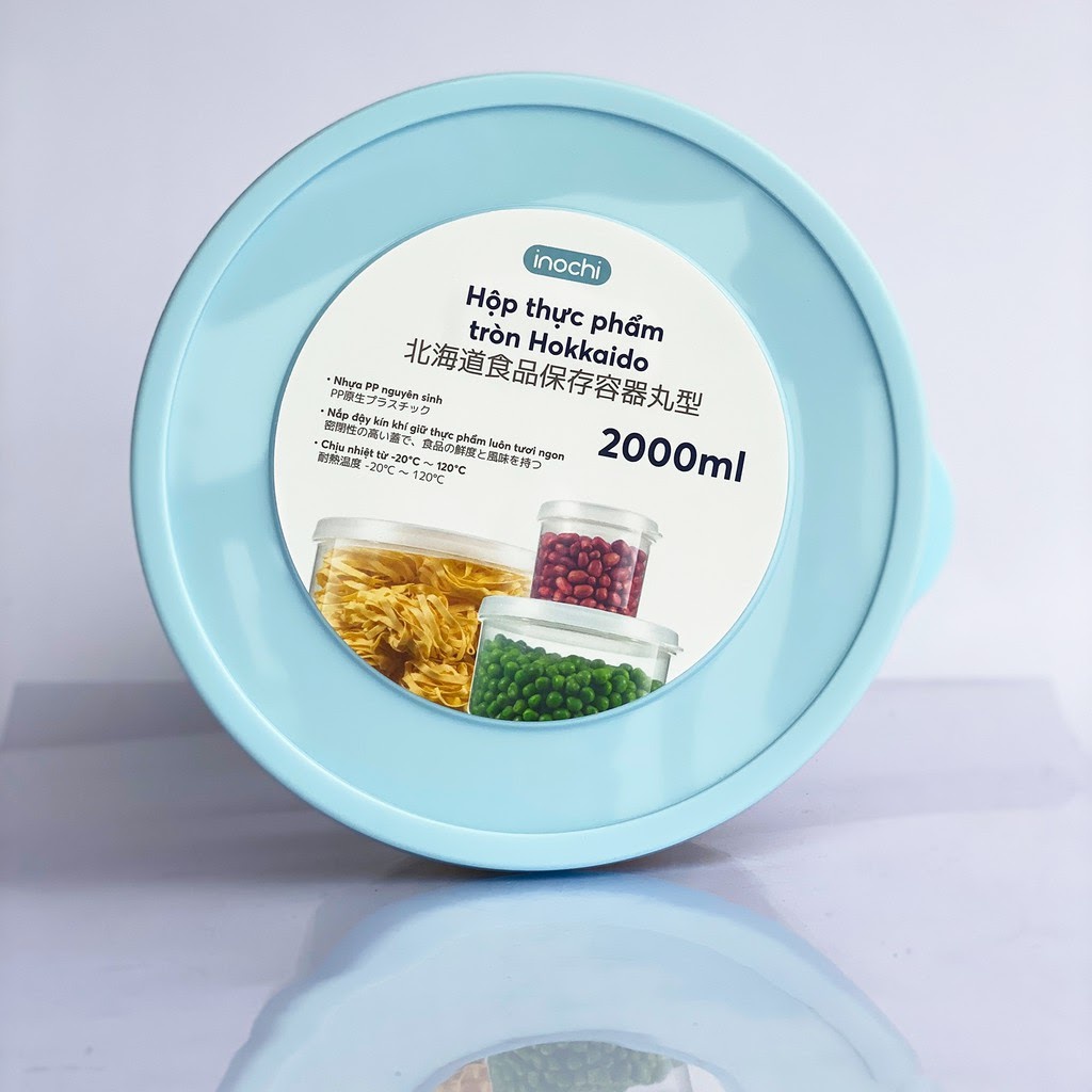 Hộp thực phẩm tròn Hokkaido 500ml, 750ml, 1000ml, 1500ml, 2000ml, 2500ml inochi chịu nhiệt độ cao. MÀU NGẪU NHIÊN
