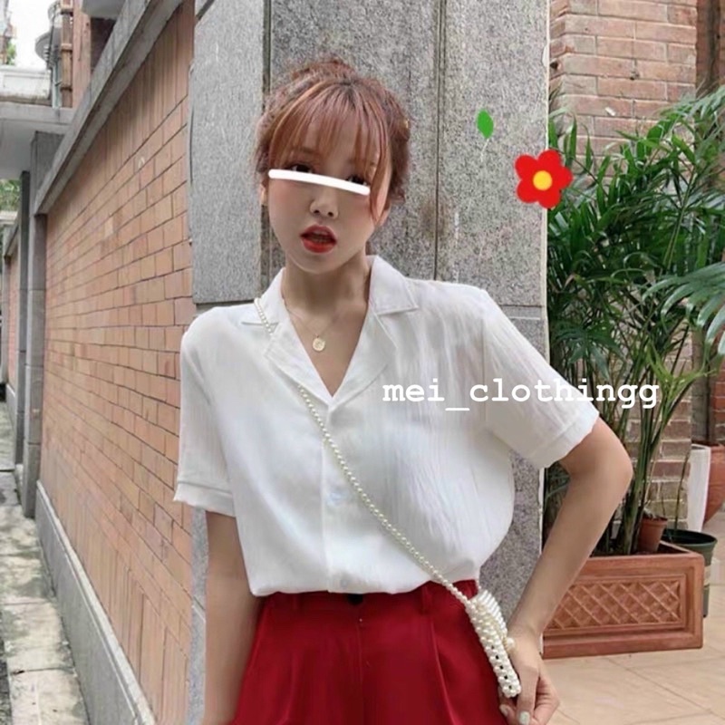 [Ảnh thật/video] Áo sơmi đũi cộc tay cổ vest/ đồ công sở/ sơ mi đi học trắng,be