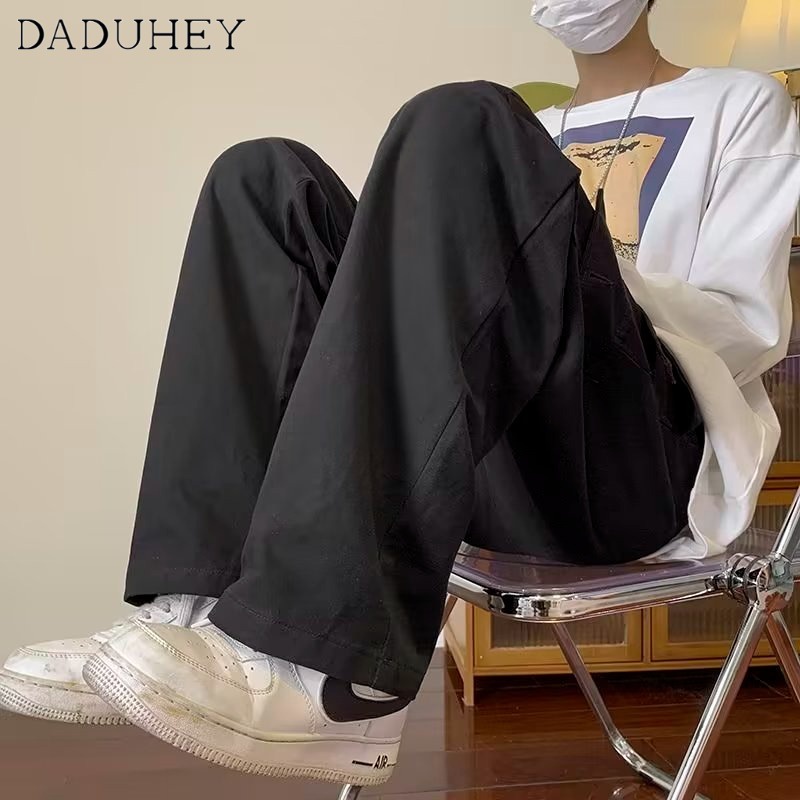 DaDuHey Autumn American Retro Multi-Pocket Elastic Waist Overalls Men's and Women's Oversize Fashion Loose Straight Casual Pants