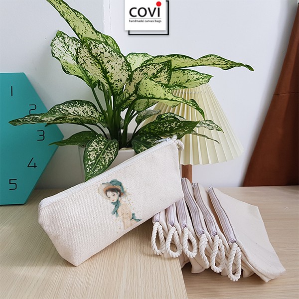 Ví Vải Canvas Thương Hiệu COVI Màu Trắng Mộc