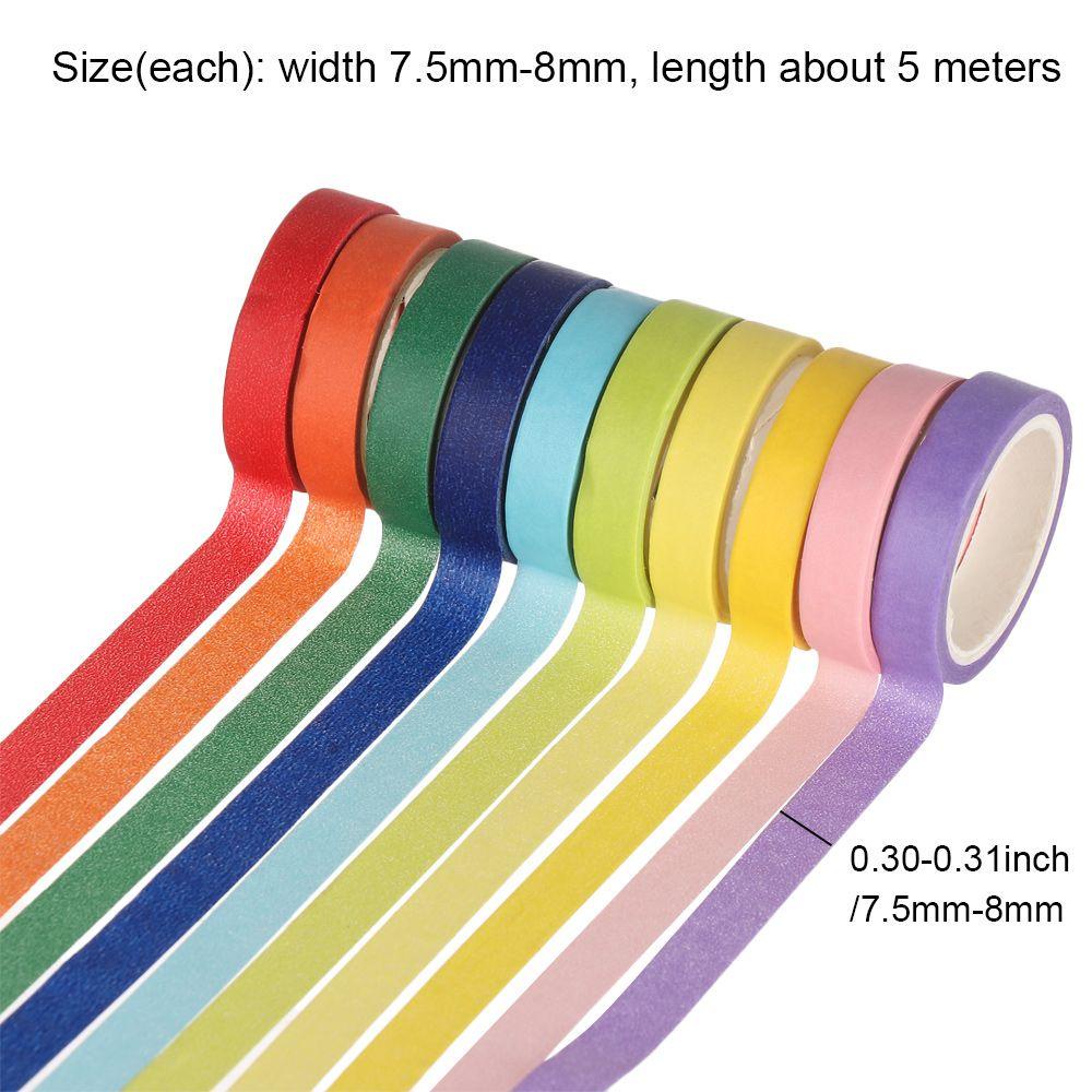 Set 10 Cuộn Băng Keo Giấy Washi Màu Trơn Cầu Vồng Dễ Thương Trang Trí Sổ Tay DIY