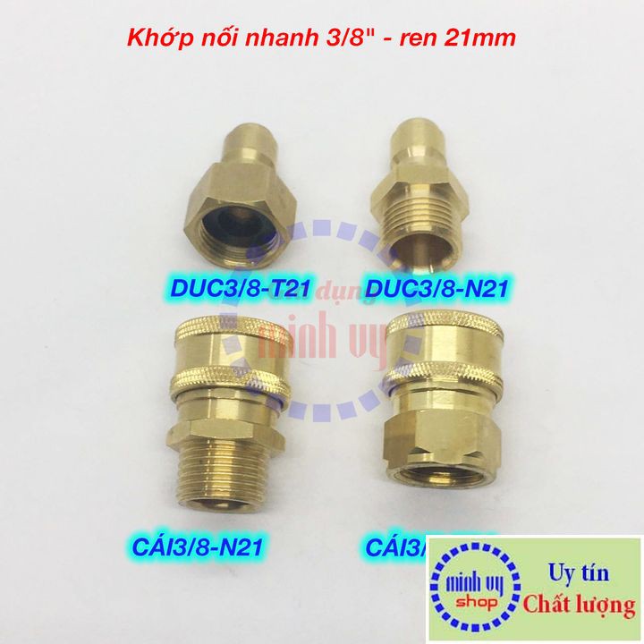 Khớp nối nhanh 3/8" ren 21mm dùng cho máy rửa xe siêu cao áp - máy rửa xe mini gia đình