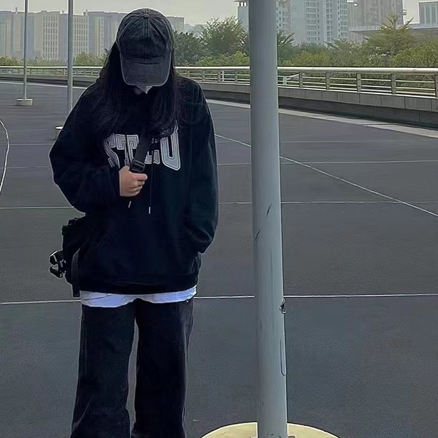 Áo Hoodie Tay Dài Form Rộng Theo Phong Cách Preppy Dễ Phối Đồ